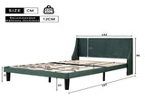 Double Bed Velvet Dark Green 4FT6 Upholstered Bed with Winged Headboard, Wood Slat Support WF284398AAA