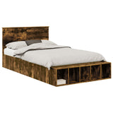 Bed Frame with Shelf Smoked Oak 120 x 190 cm Engineered Wood 3408386