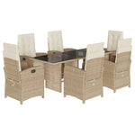 ZNTS 7 Piece Garden Dining Set with Cushions Beige Poly Rattan 3212494