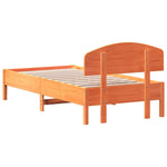 ZNTS Bed Frame with Headboard Wax Brown 75x190 cm Small Sinlge Solid Wood Pine 3207244
