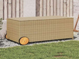 Garden Storage Box with Wheels Mix Beige 190L Poly Rattan 365327