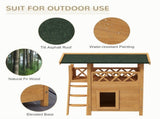 Cat House Outdoor w/ Balcony Stairs Roof, 77 x 50 x 73 cm, Natural Wood Finish T3398P349841
