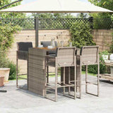 5 Piece Garden Bar Set with Cushions Grey Poly Rattan Acacia 3328898