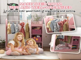 Kids Clothes Rail with Storage Shelf, Boxes, Mirror for Bedroom, Nursery, Pink T3398P347990