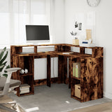 Desk with LED Lights Smoked Oak 130x130x91 cm Engineered Wood 3309451