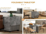 Multi-Storage Six-Person Drop Leaf Dining Table - Mixed Grey T3398P342368