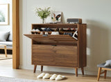 80cm Walnut Shoe Storage Cabinet,Medieval Modern Independent Shoe Cabinet, Fence Shoe Cabinet with 2 W6296P537669