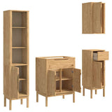 Bathroom Furniture Set FLORO 4 pcs Wax Brown Solid Pine Wood 3385885