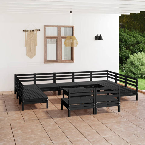 ZNTS 12 Piece Garden Lounge Set Black Solid Wood Pine 3083453