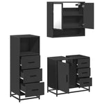 ZNTS 3 Piece Bathroom Furniture Set Black Engineered Wood 3301045