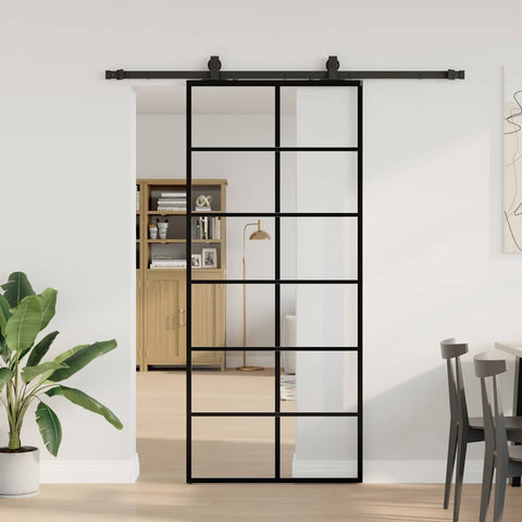 Sliding Door with Hardware Set Black 90x205 cm ESG Glass 3375791