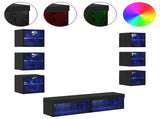 TV Cabinet with LED Strip Lights 8 pcs Black Oak Glass 3402940