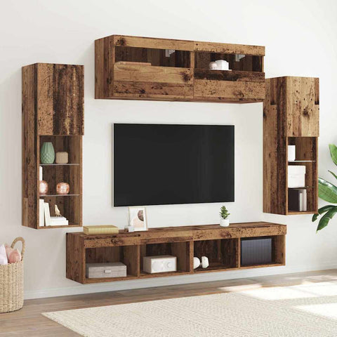 TV Wall Cabinet Set 6 pcs Old wood 30.5 x 30 x 102 cm 3334380