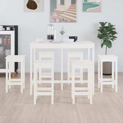 7 Piece Bar Set White Solid Wood Pine 3124708
