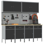 ZNTS 10 Piece Work Cabinet and Pegboard Set - Black MDF and Metal 3321482