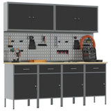 ZNTS 10 Piece Work Cabinet and Pegboard Set - Black MDF and Metal 3321482
