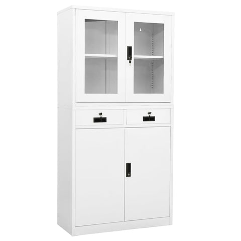 ZNTS Office Cabinet White 90x40x180 cm Steel and Tempered Glass 336421