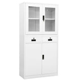 Office Cabinet White 90x40x180 cm Steel and Tempered Glass 336421