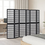 Room Divider 6 Panels Black Solid Wood Paulownia 358777