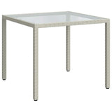 Garden Table 90x90x75 cm Tempered Glass and Poly Rattan White 316702