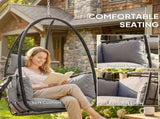 Hanging Egg Chair, Indoor Outdoor Swinging Hammock Chair with Stand, Foldable Basket, Side Pocket, T3398P549989
