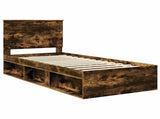 Bed Frame with Headboard Smoked Oak 90 x 190 cm Solid Pine Wood 3411068