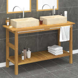 Bathroom Vanity Cabinet with Cream Marble Sinks Solid Wood Teak 3096578
