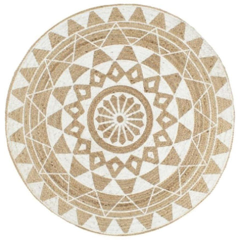 Handmade Rug Jute with White Print 150 cm 133697