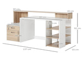 Computer Desk with Drawers and Storage Shelves, Office Desk Writing Table with Printer Stand, Large T3398P377527