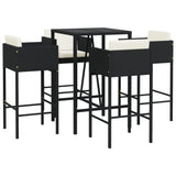 5 Piece Garden Bar Set with Cushions Black Poly Rattan 3203916