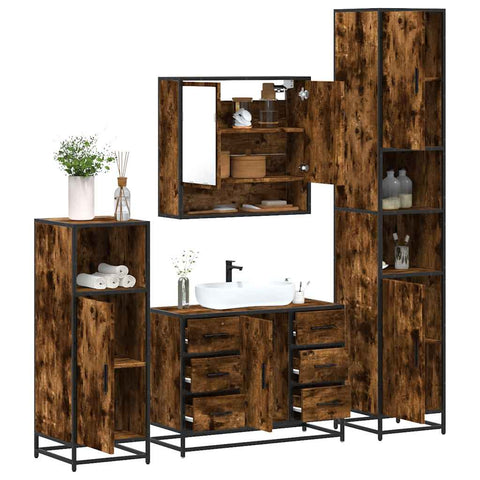 ZNTS 4 Piece Bathroom Furniture Set Smoked Oak Engineered Wood 3301232