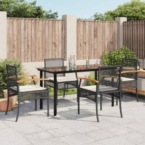 ZNTS 5 Piece Garden Dining Set with Cushions Black Poly Rattan 3213605