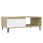 Coffee Table White and Sonoma Oak 90x60x35 cm Engineered Wood 806009