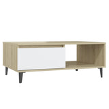 Coffee Table White and Sonoma Oak 90x60x35 cm Engineered Wood 806009