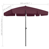 314731 Beach Parasol Bordeaux Red 200x125 cm