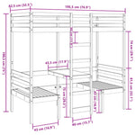 ZNTS Loft Bed Frame with Desk and Chairs White 75x190cm Solid Wood Pine 3308563