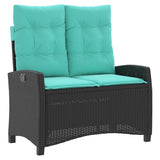 Reclining Garden Bench with Cushions Black Poly Rattan 368234
