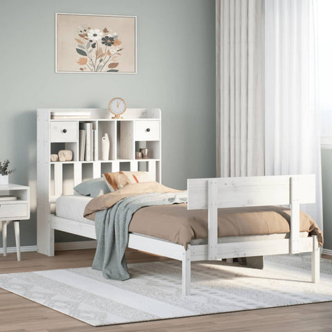 ZNTS Bookcase Bed without Mattress White 90x200 cm Solid Wood Pine 3321829