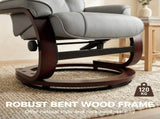 Swivel Recliner Chair with Footstool, PU Leather Recliner Armchair with Adjustable Back and Wood T3398P554311