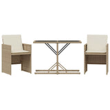 3 Piece Bistro Set with Cushions Beige Poly Rattan 365066