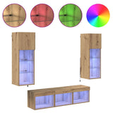 TV Wall Units Wall-mounted 5 pcs Black Oak Engineered Wood 3402924