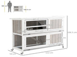 Wooden Pet Hutch, Two-Tier Cage with Rain Cover, Wheels, White T3398P554175