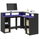 Desk with LED Lights Black 130x130x91 cm Engineered Wood 3309448
