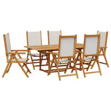 7 Piece Garden Dining Set Cream White Fabric and Solid Wood 3281736