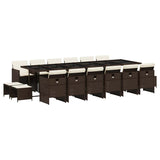 17 Piece Garden Dining Set with Cushions Brown Poly Rattan 3210645