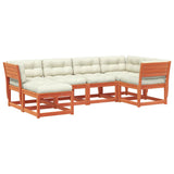 6 Piece Garden Sofa Set with Cushions Wax Brown Solid Wood Pine 3217037