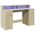 Desk with LED Lights Sonoma Oak 140x55x91 cm Engineered Wood 3309422