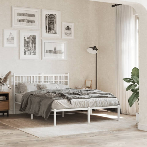 Metal Bed Frame without Mattress with Headboard White 140x200cm 376374