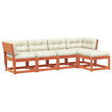 5 Piece Garden Sofa Set with Cushions Wax Brown Solid Wood Pine 3217012