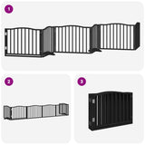 Dog Gate with Door Foldable 6 Panels Black 480 cm Poplar Wood 3155625